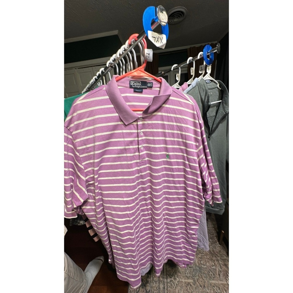 59 RL SS Purple with white striped w Green Pony Polo XXL Golf Fit